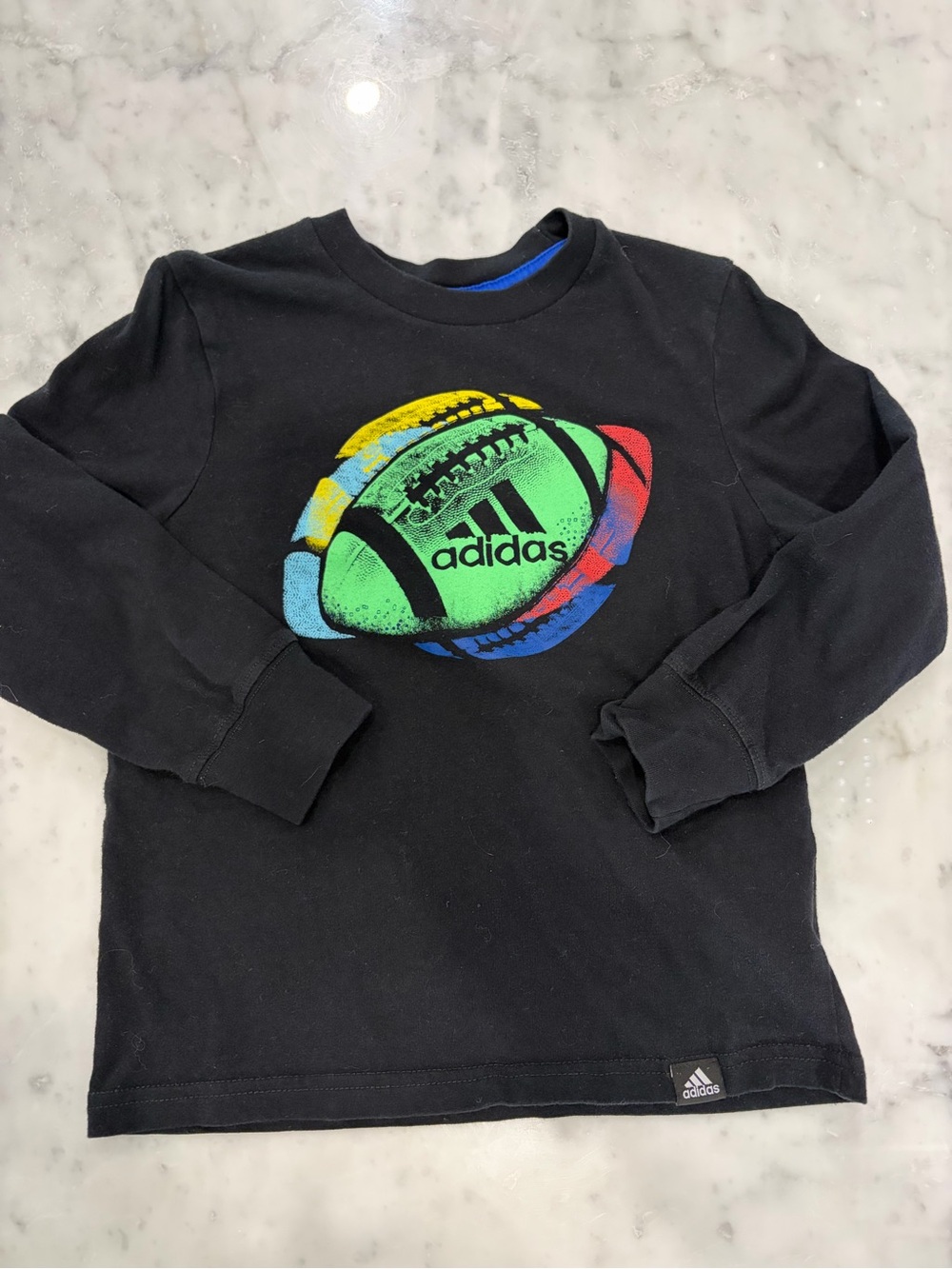adidas Black Long-Sleeve Tee with Neon Football Graphic